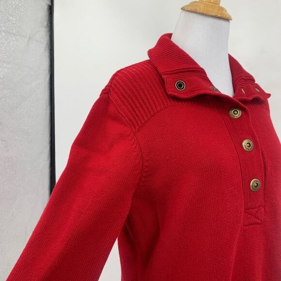 Lauren Ralph Lauren Sweater Women L Large Red Knitted Half Snap Buttons Pullover - Picture 5 of 13